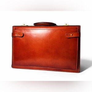 Vintage Leather Briefcase Brown Attache Case Structured Laptop Bag Classic Work